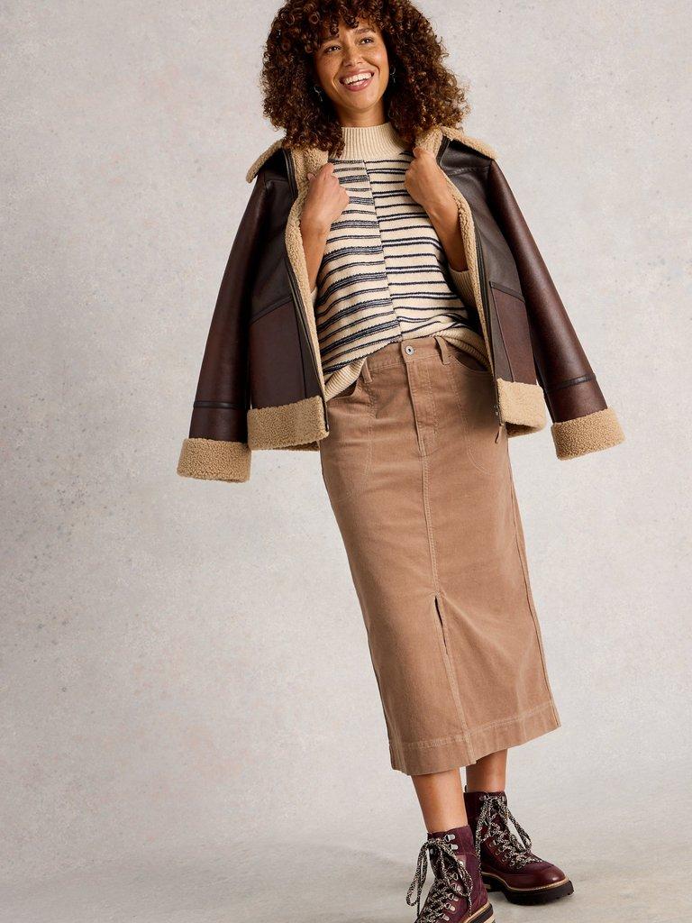 Tia Cord Midi Skirt in LGT NAT - LIFESTYLE