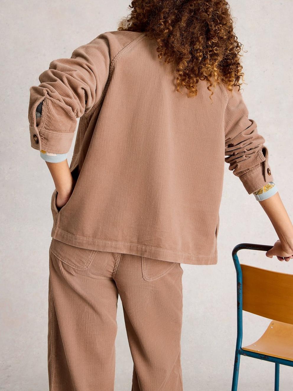 Eden Cord Jacket in LGT NAT - MODEL BACK