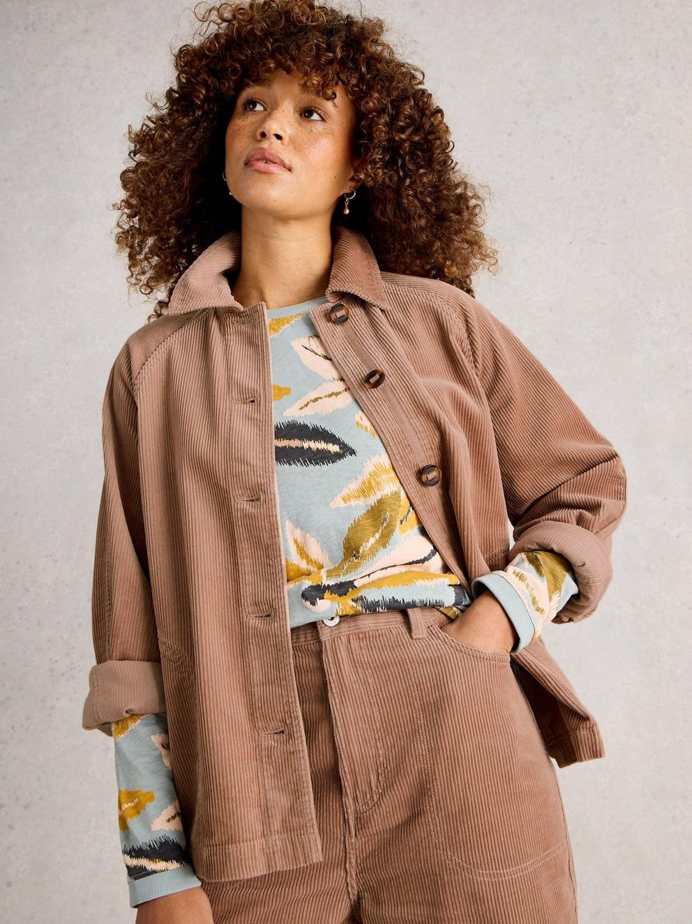 Eden Cord Jacket in LGT NAT - MODEL DETAIL