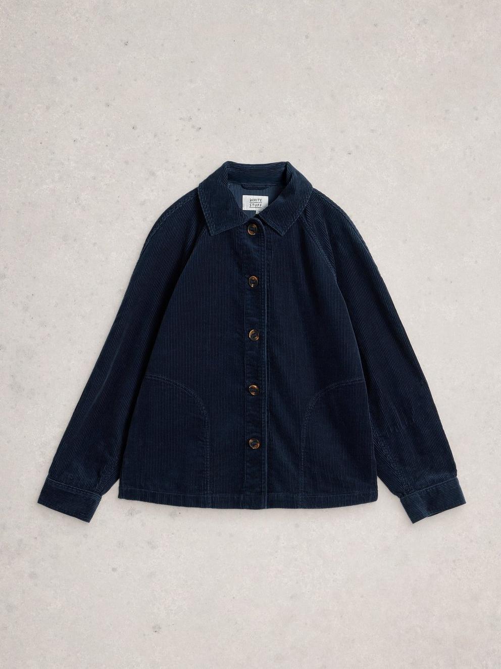 Eden Cord Collared Jacket in DARK NAVY - FLAT FRONT