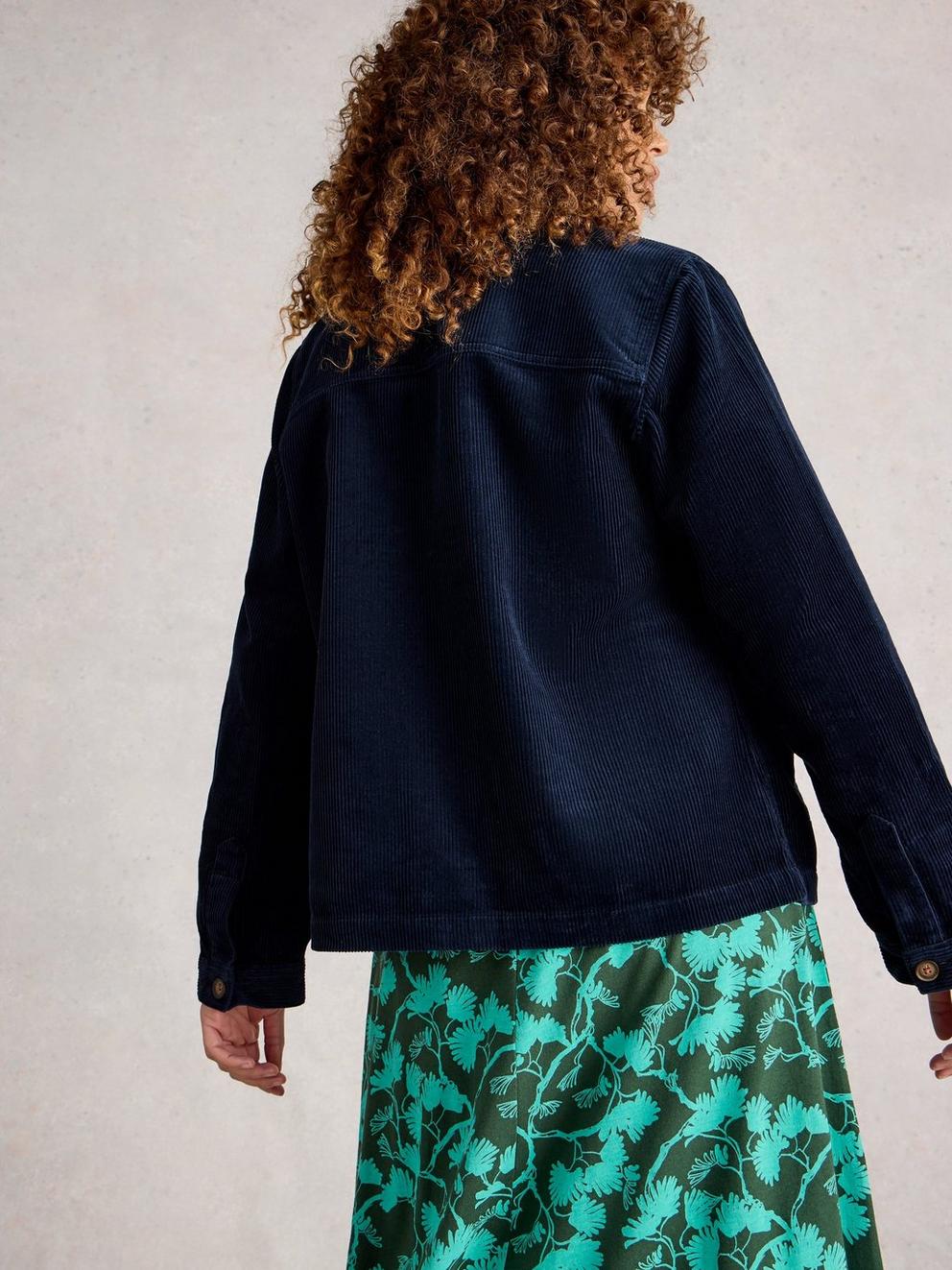 Carrie Cord Long Sleeve Jacket in DARK NAVY - MODEL BACK