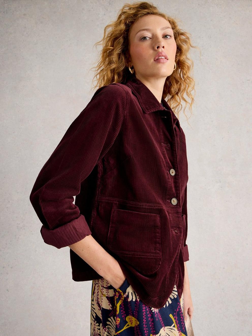 Carrie Cord Long Sleeve Jacket in DK PLUM - LIFESTYLE