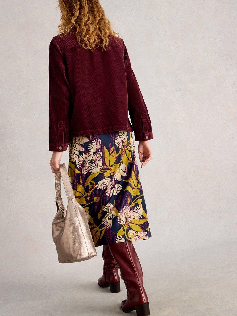 Carrie Cord Long Sleeve Jacket in DK PLUM - MODEL BACK