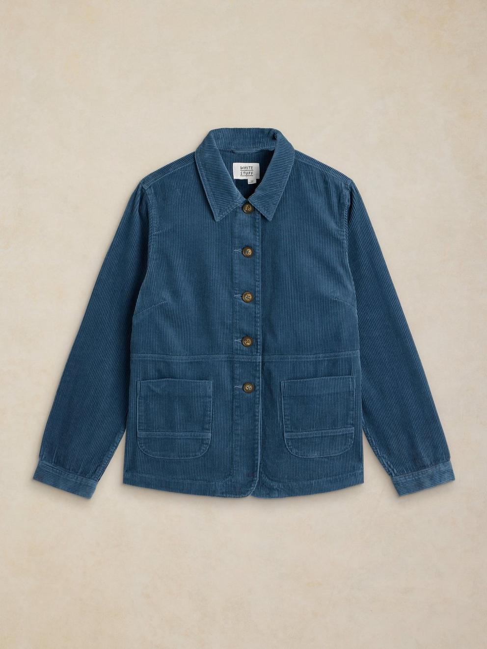 Carrie Cord Long Sleeve Jacket in DUS BLUE - FLAT FRONT