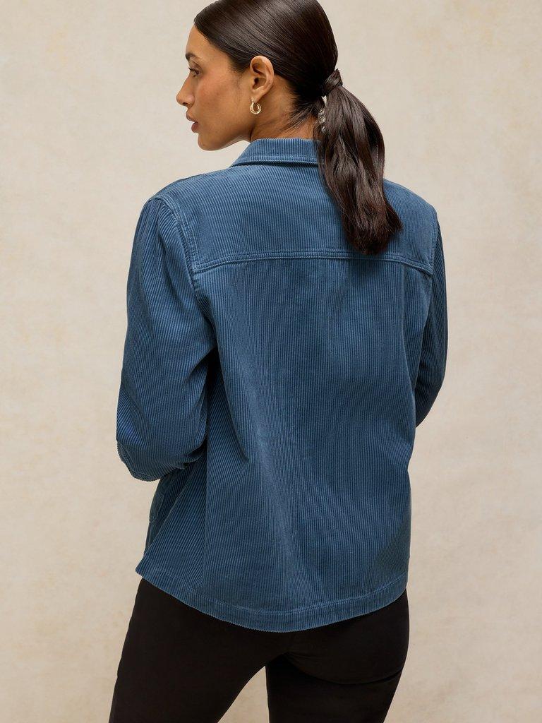 Carrie Cord Long Sleeve Jacket in DUS BLUE - MODEL BACK