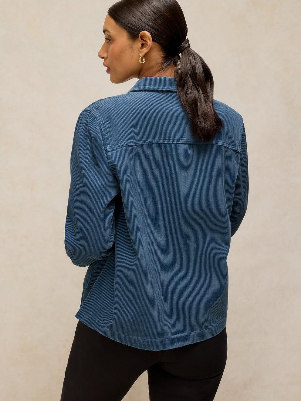 Carrie Cord Long Sleeve Jacket in DUS BLUE - MODEL BACK