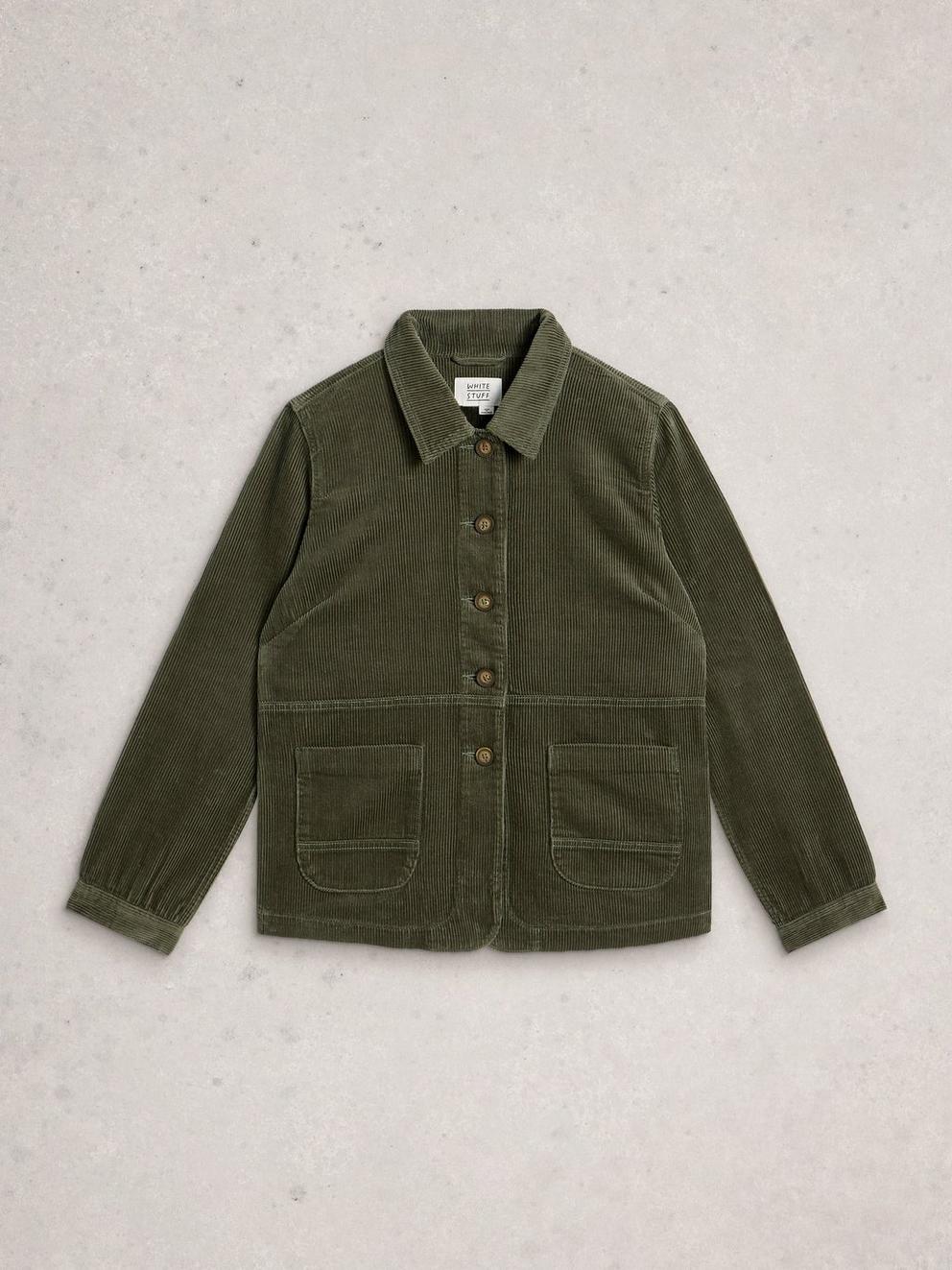 Carrie Cord Long Sleeve Jacket in DUS GREEN - FLAT FRONT