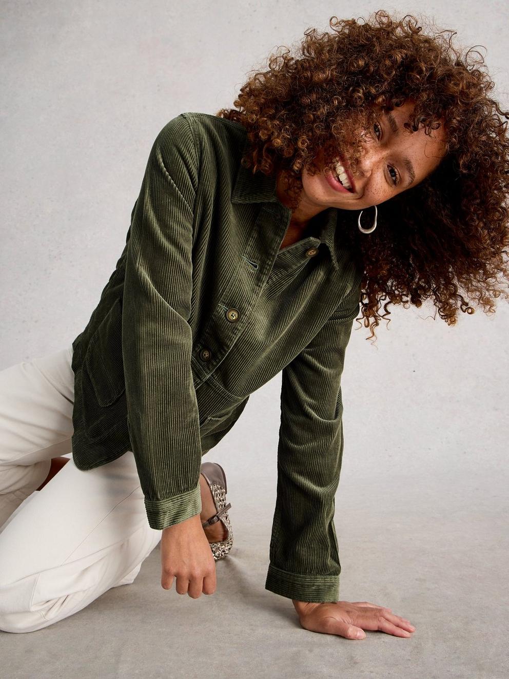 Carrie Cord Long Sleeve Jacket in DUS GREEN - LIFESTYLE