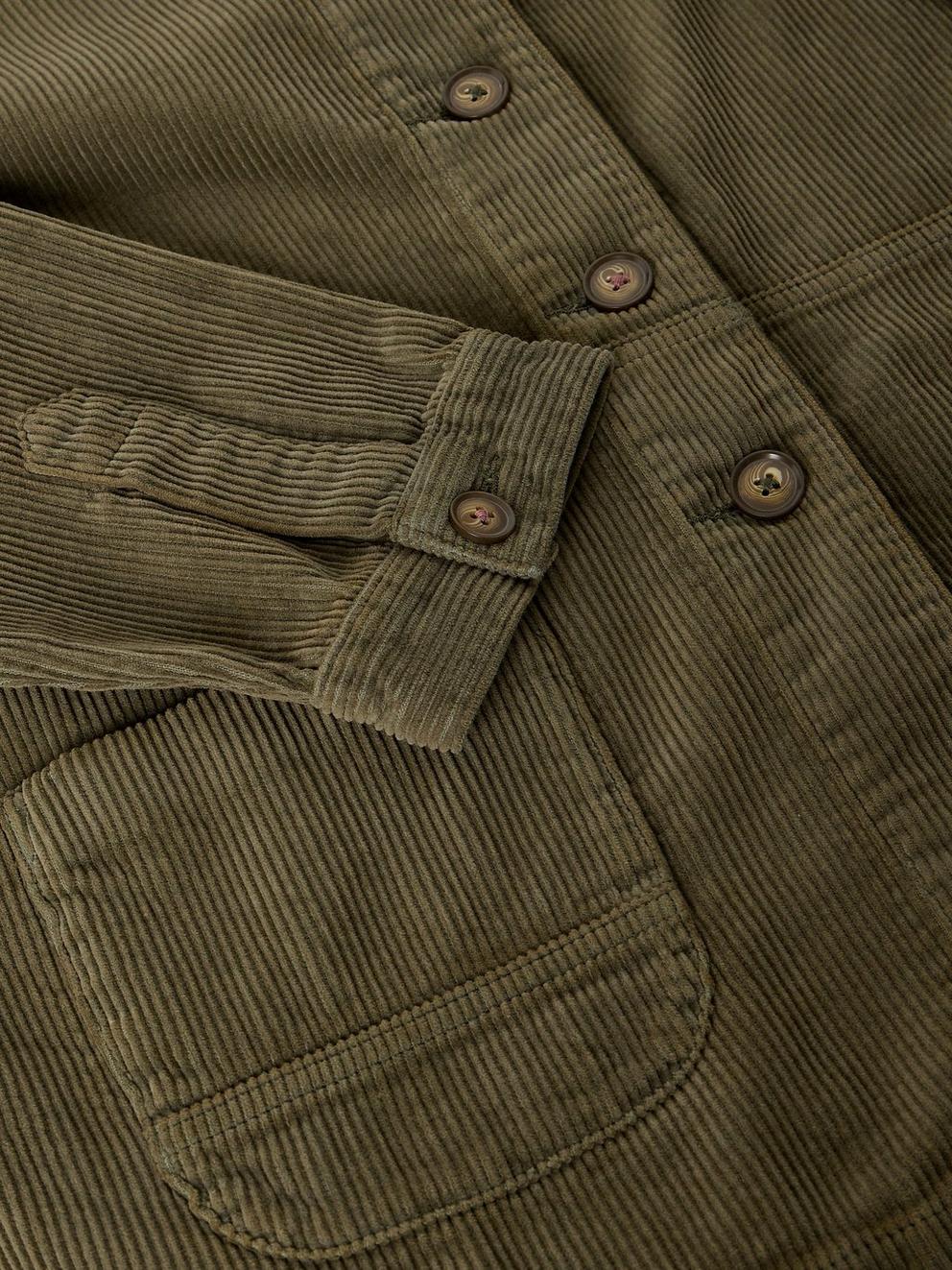 Carrie Cord Long Sleeve Jacket in KHAKI GRN - FLAT DETAIL