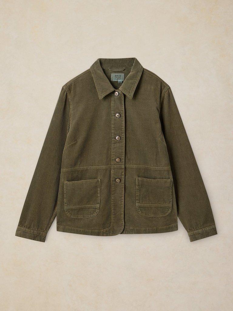 Carrie Cord Long Sleeve Jacket in KHAKI GRN - FLAT FRONT