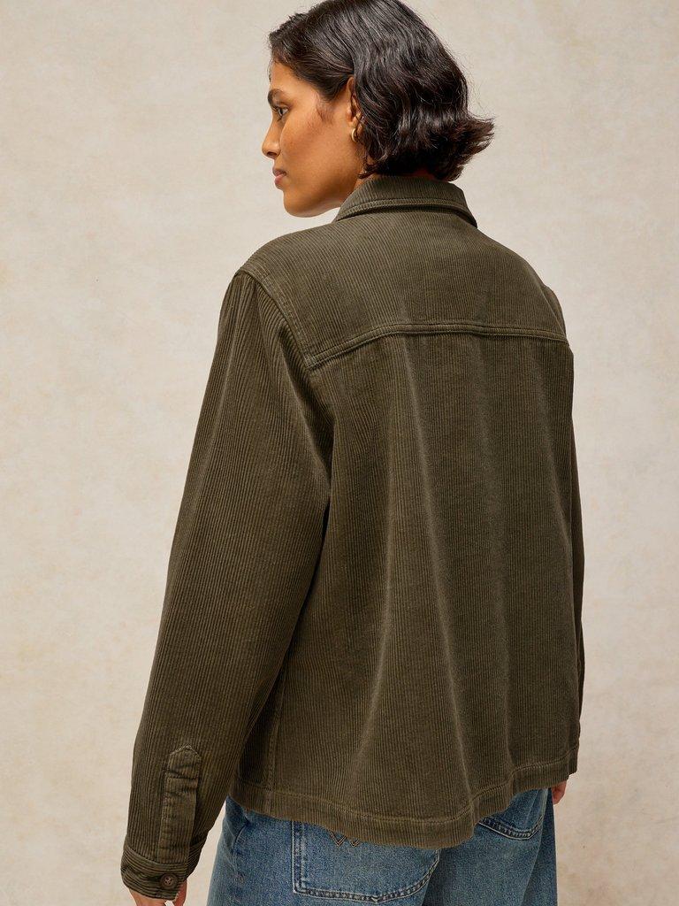 Carrie Cord Long Sleeve Jacket in KHAKI GRN - MODEL BACK
