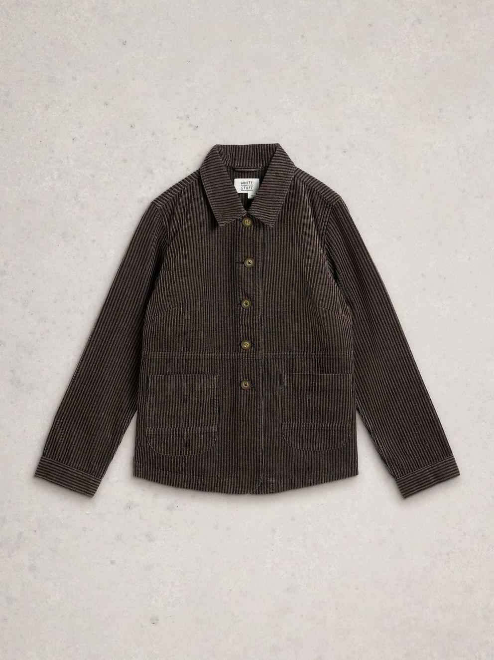 Carrie Cord Collared Jacket in BLK MLT - FLAT FRONT