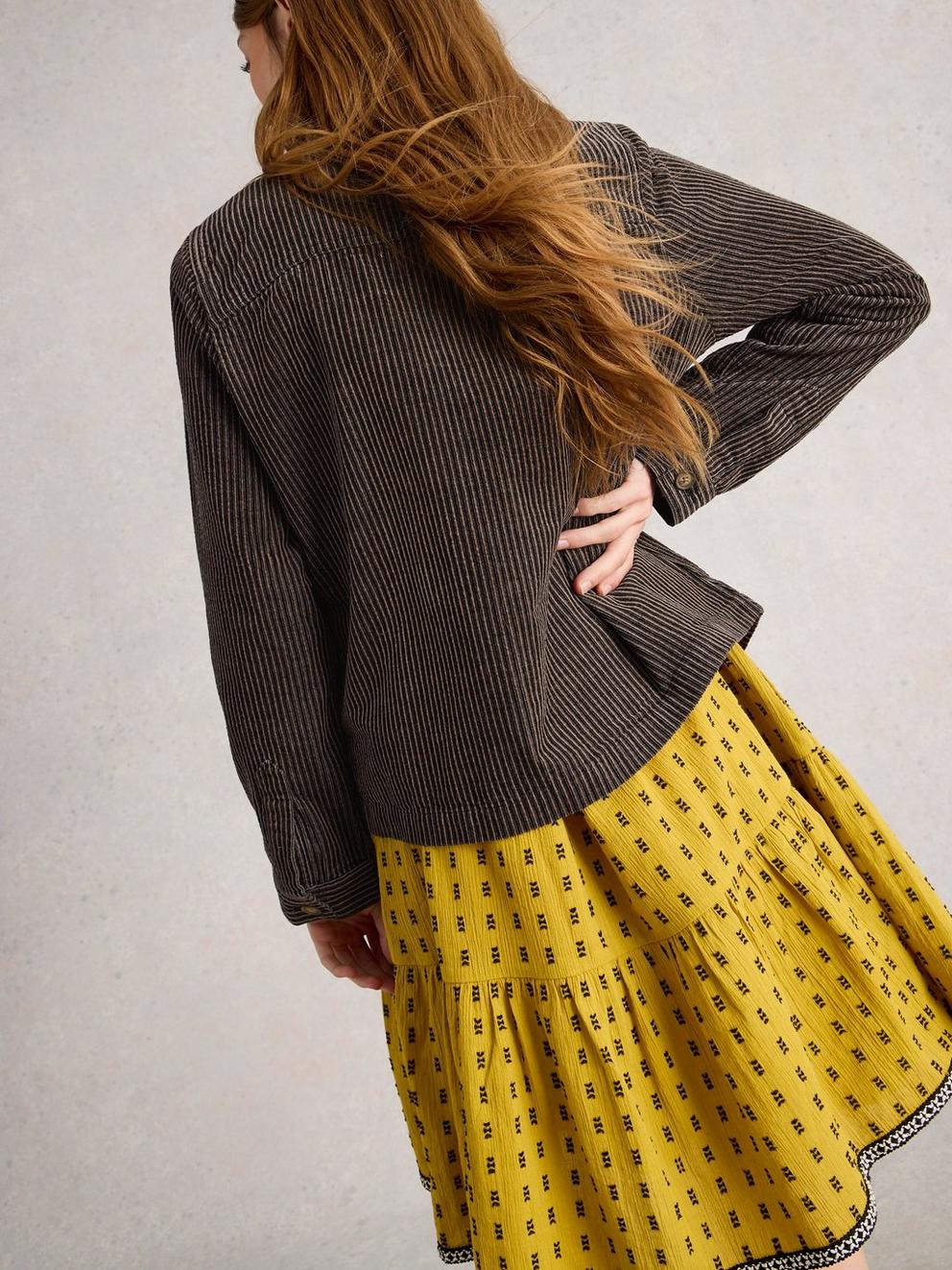 Carrie Cord Collared Jacket in BLK MLT - MODEL BACK