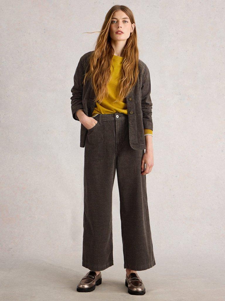 Carrie Cord Collared Jacket in BLK MLT - MODEL FRONT