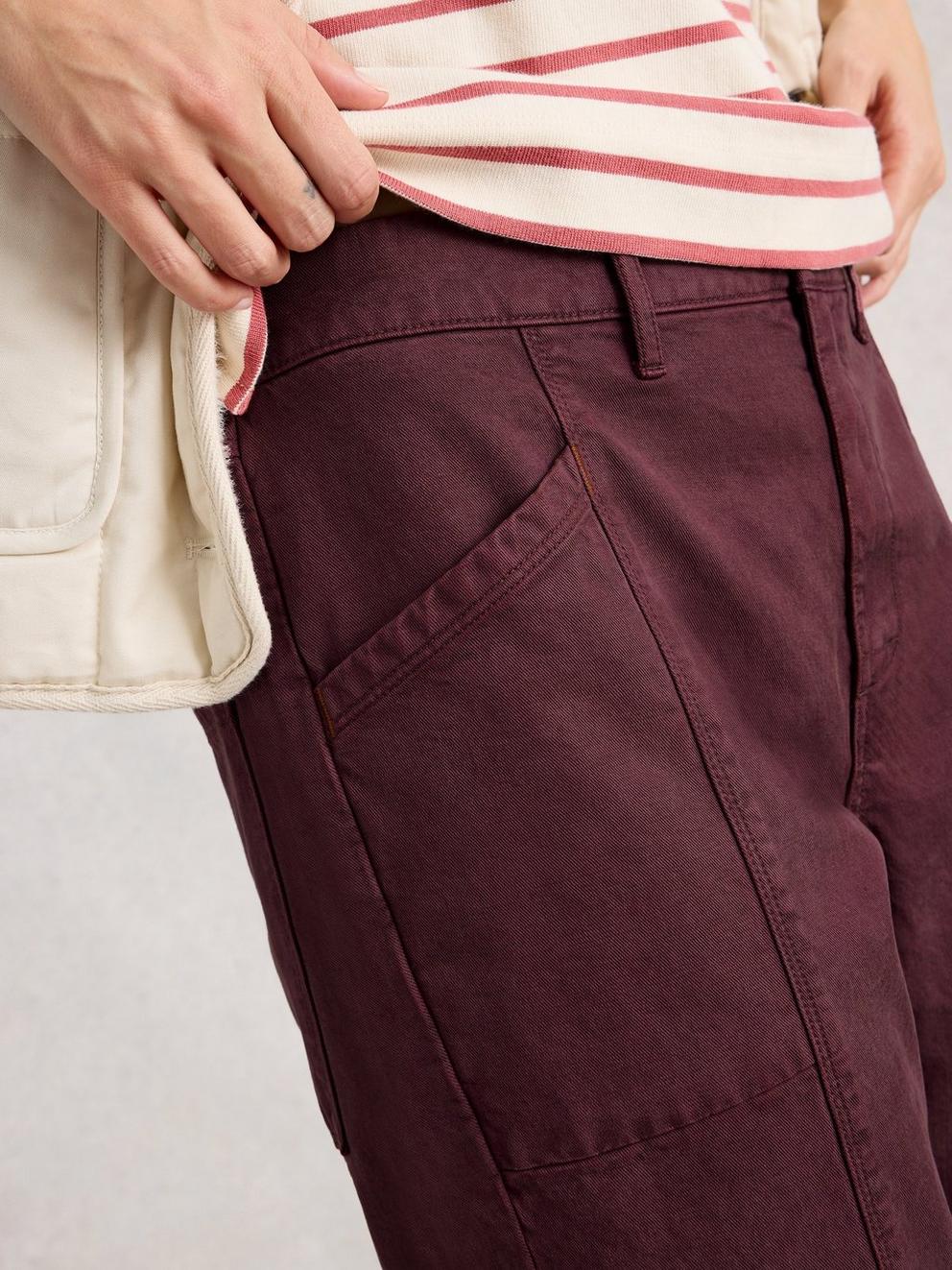 Thea Trouser in DK PLUM - MODEL DETAIL