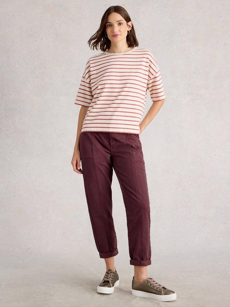 Thea Trouser in DK PLUM - MODEL FRONT