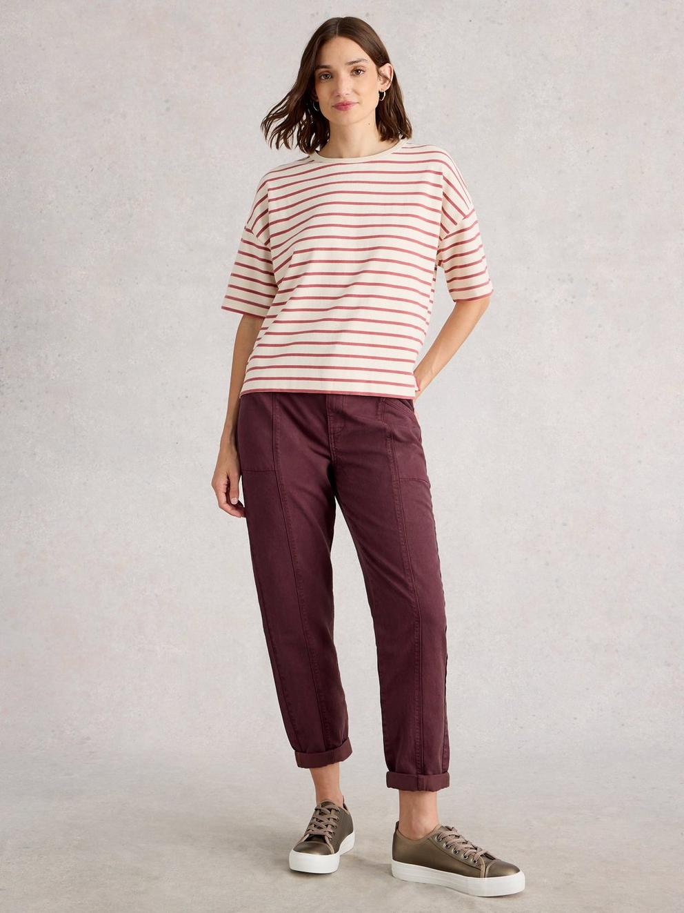 Thea Trouser in DK PLUM - MODEL FRONT