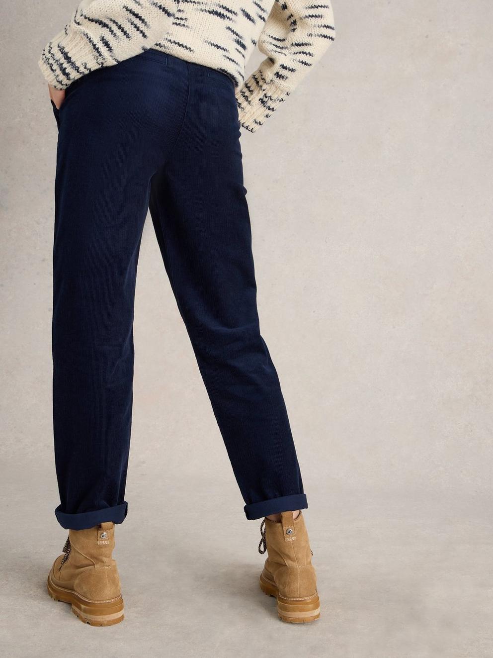 Womens Twister Cord Trouser in DARK NAVY - MODEL BACK