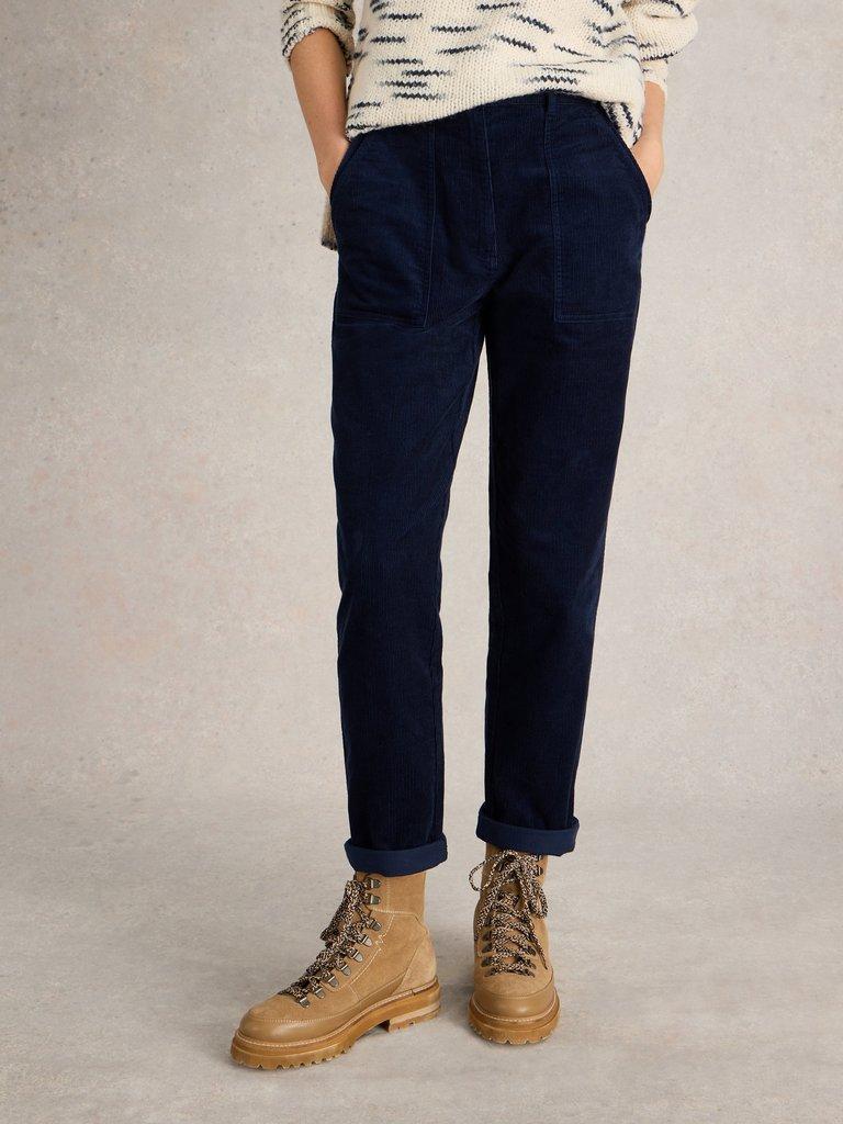 Womens Twister Cord Trouser in DARK NAVY - MODEL DETAIL