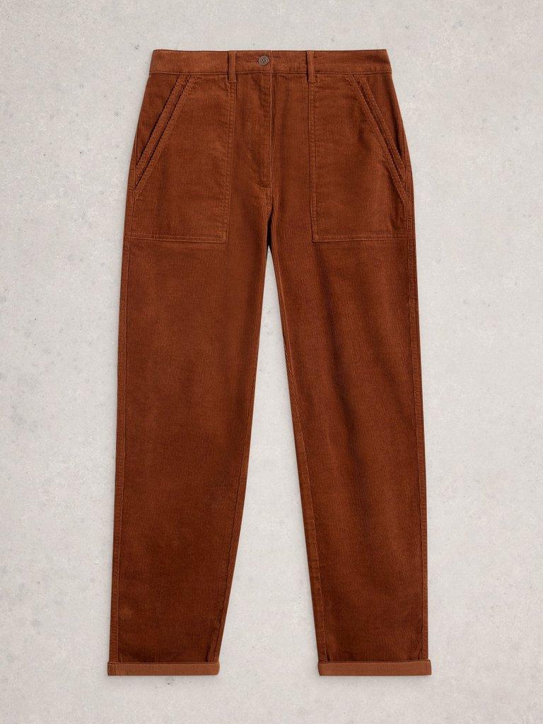 Womens Twister Cord Trouser in DARK TAN - FLAT FRONT