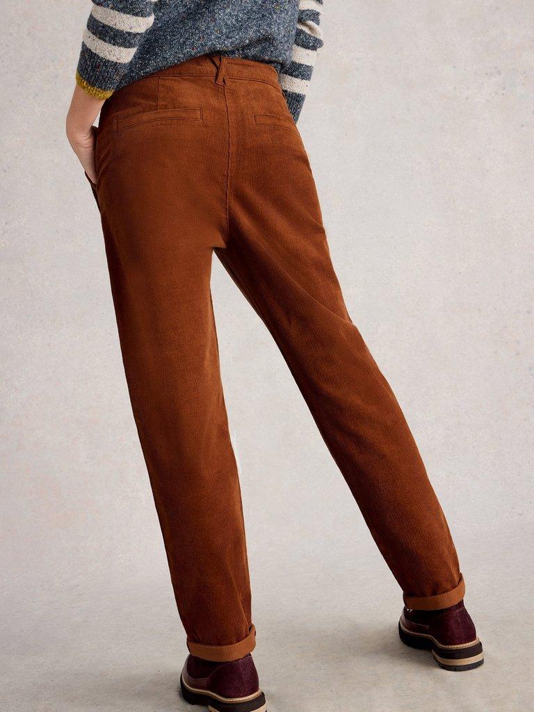 Womens Twister Cord Trouser in DARK TAN - MODEL BACK