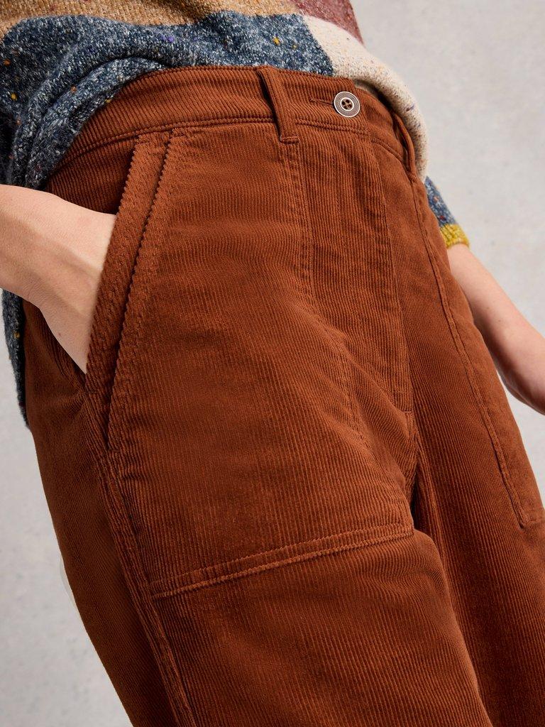 Womens Twister Cord Trouser in DARK TAN - MODEL DETAIL