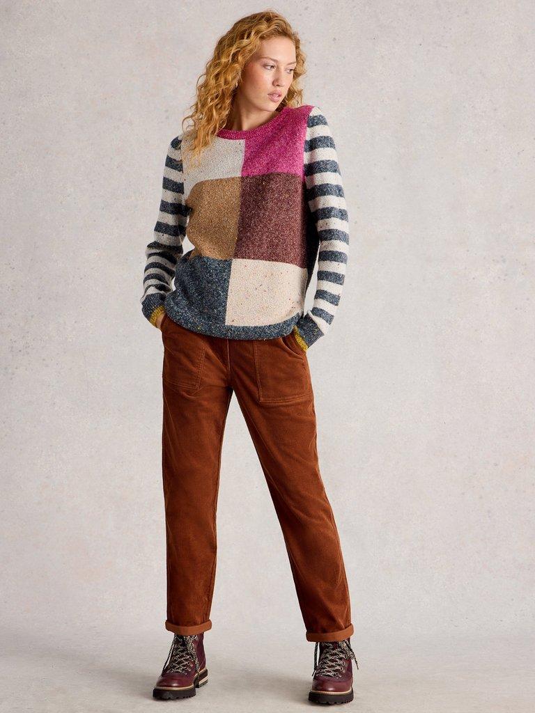 Womens Twister Cord Trouser in DARK TAN - MODEL FRONT