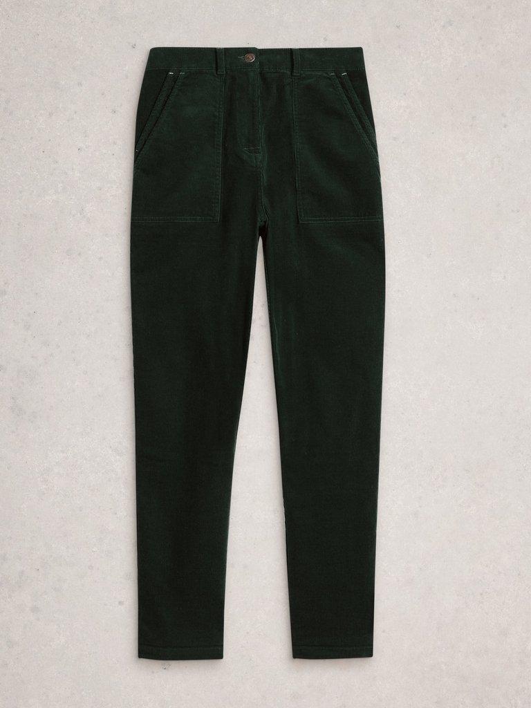 Womens Twister Cord Trouser in DK GREEN - FLAT FRONT