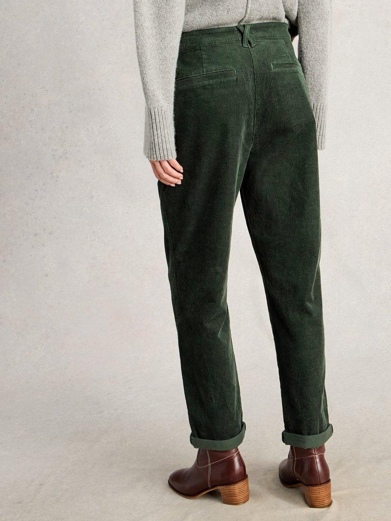 Womens Twister Cord Trouser in DK GREEN - MODEL BACK