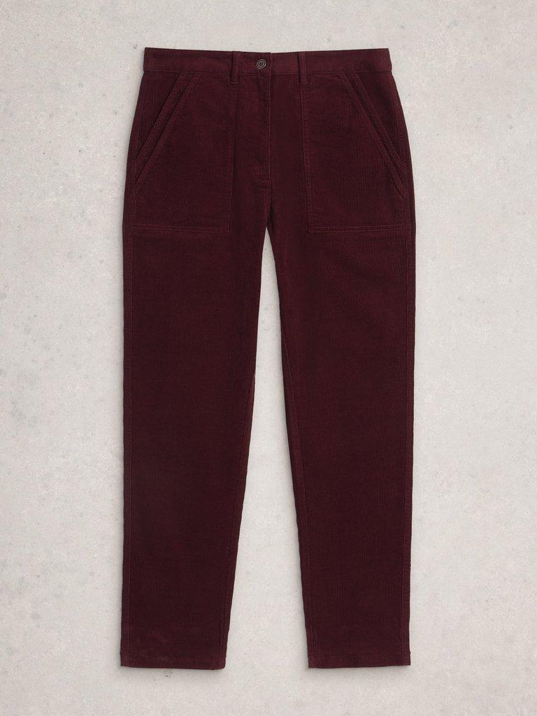 Womens Twister Cord Trouser in DK PLUM - FLAT FRONT