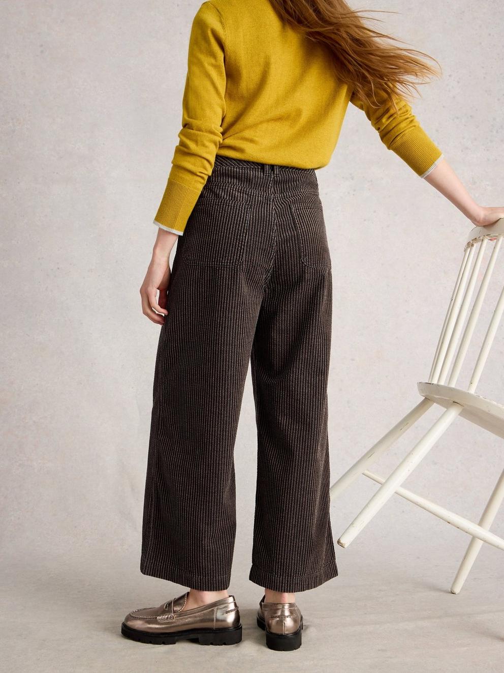 Tia Crop Cord Wide Leg in BLK MLT - MODEL BACK