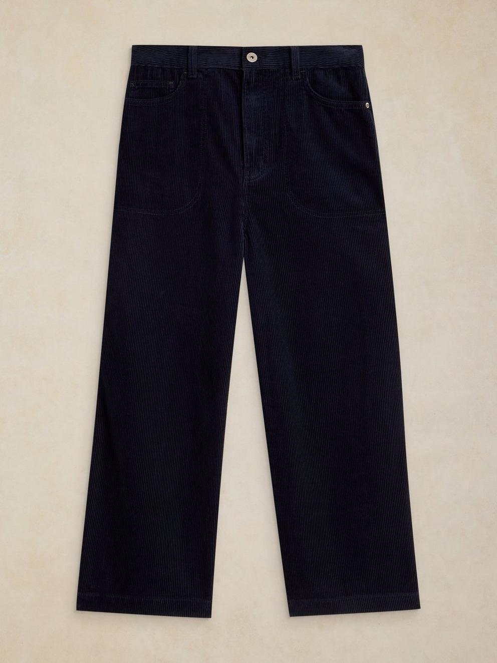 Tia Cord Wide Leg Crop in DARK NAVY - FLAT FRONT