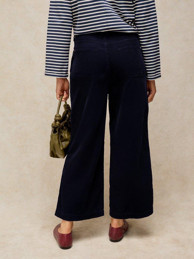 Tia Cord Wide Leg Crop in DARK NAVY - MODEL BACK