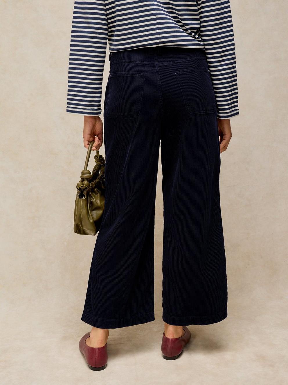 Tia Cord Wide Leg Crop in DARK NAVY - MODEL BACK