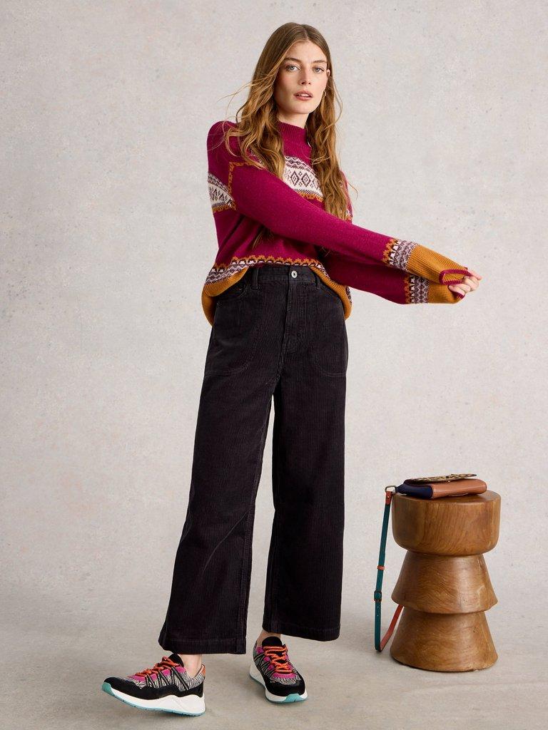 Tia Cord Wide Leg Crop in DK GREY - MODEL FRONT