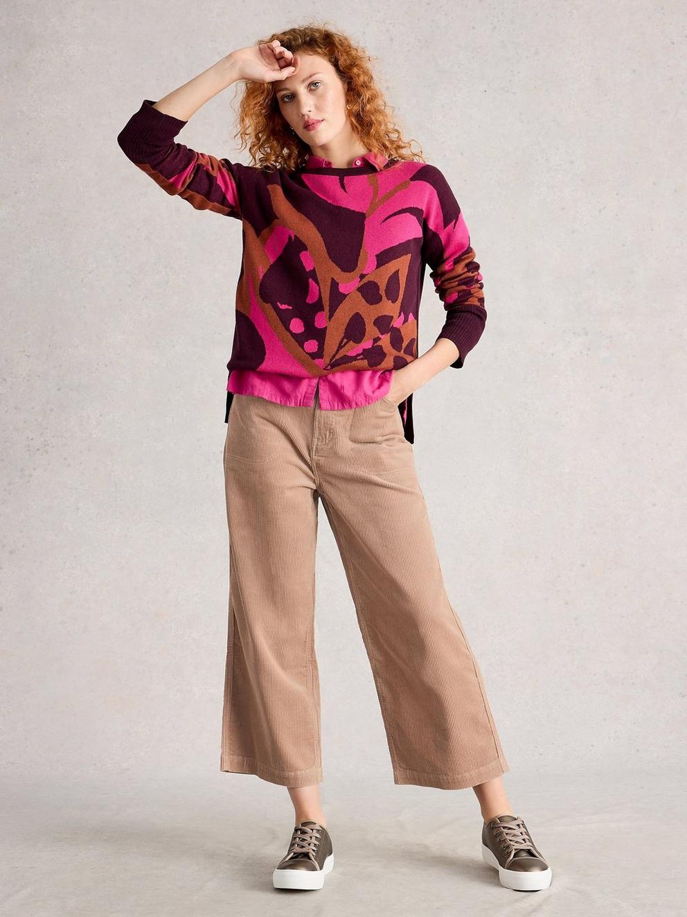 Tia Cord Wide Leg Crop in LGT NAT - MODEL FRONT