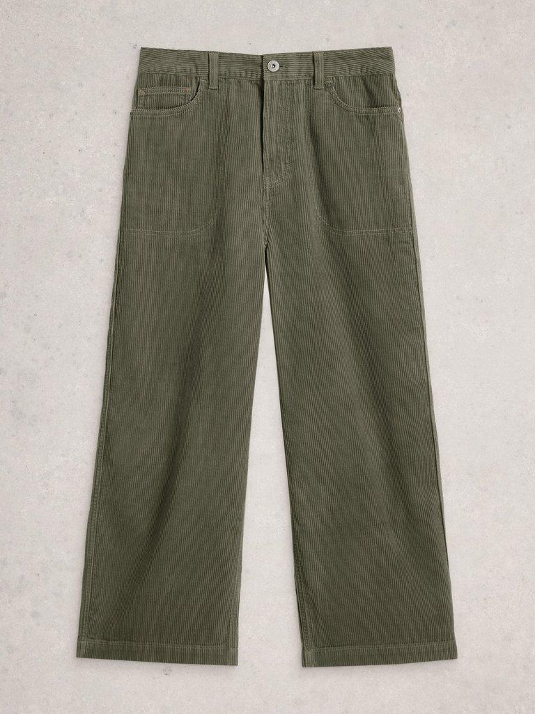 Tia Cord Wide Leg Crop in MID GREEN - FLAT FRONT