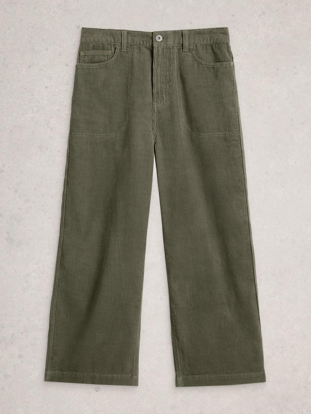 Tia Cord Wide Leg Crop in MID GREEN - FLAT FRONT