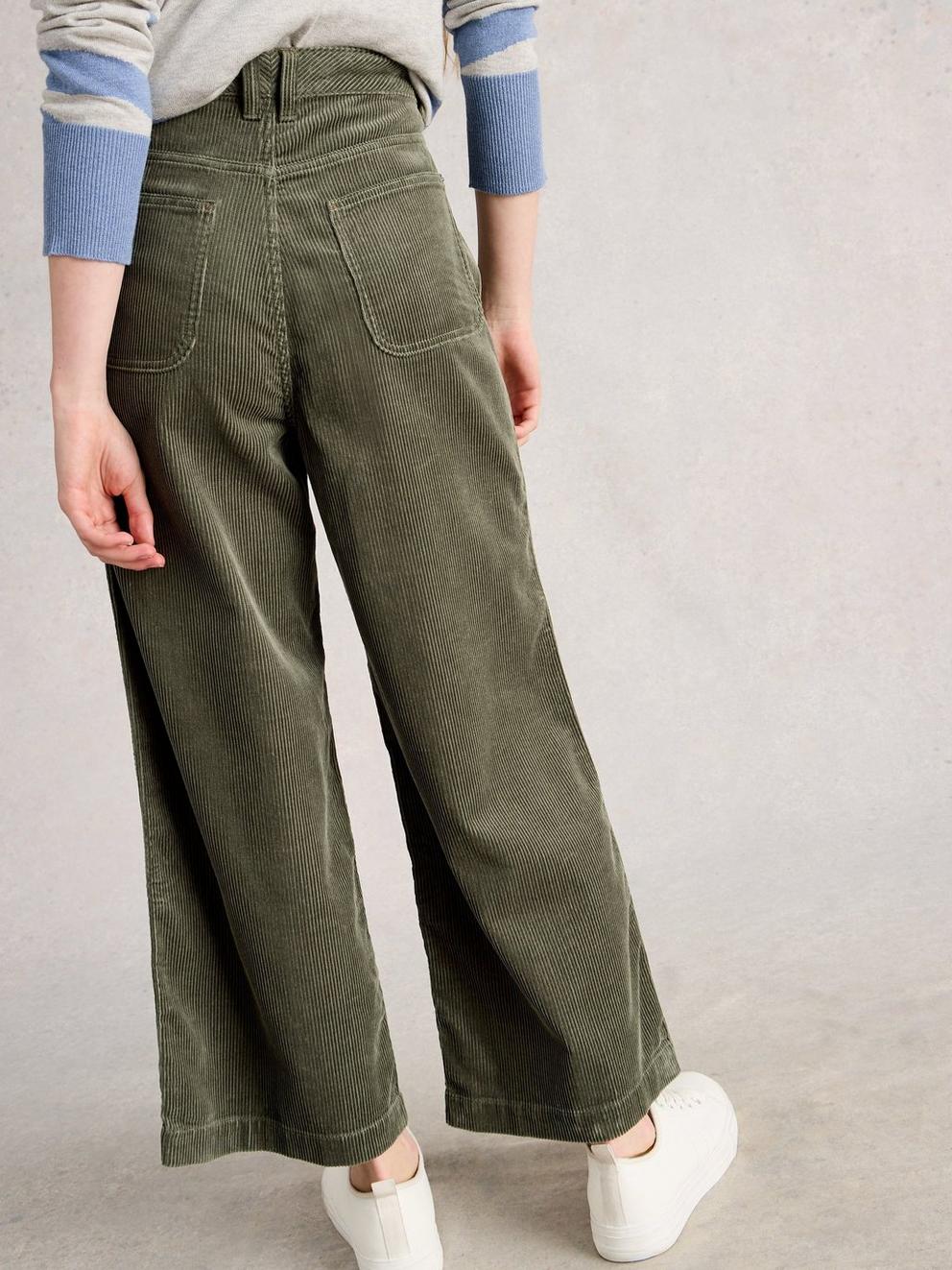 Tia Cord Wide Leg Crop in MID GREEN - MODEL BACK