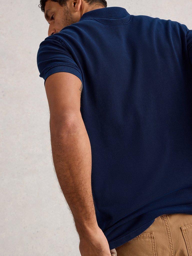 Utility Short Sleeve Polo in DEEP BLUE - MODEL BACK