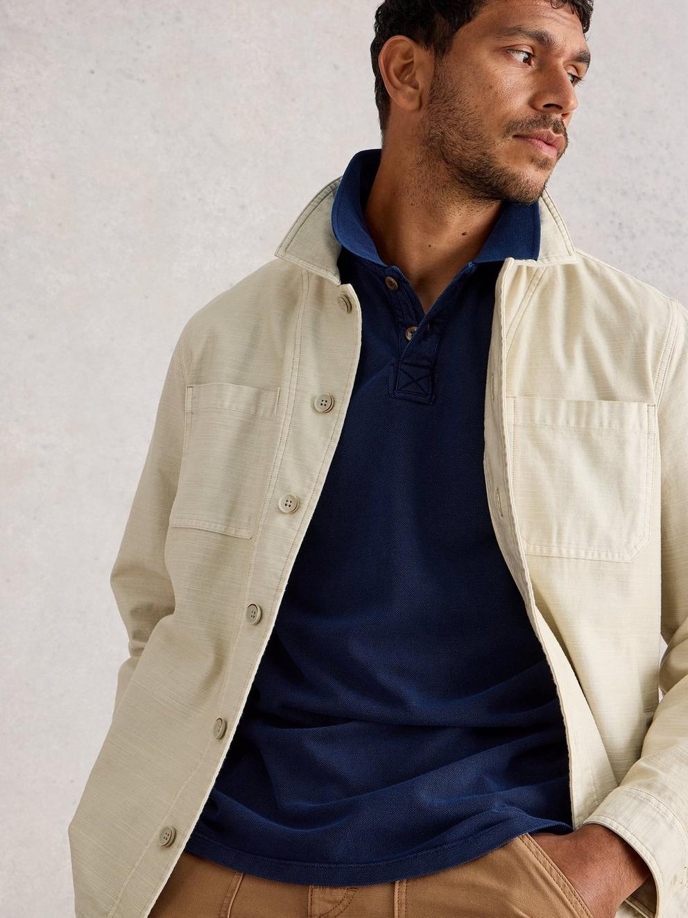 Utility Short Sleeve Polo in DEEP BLUE - MODEL DETAIL