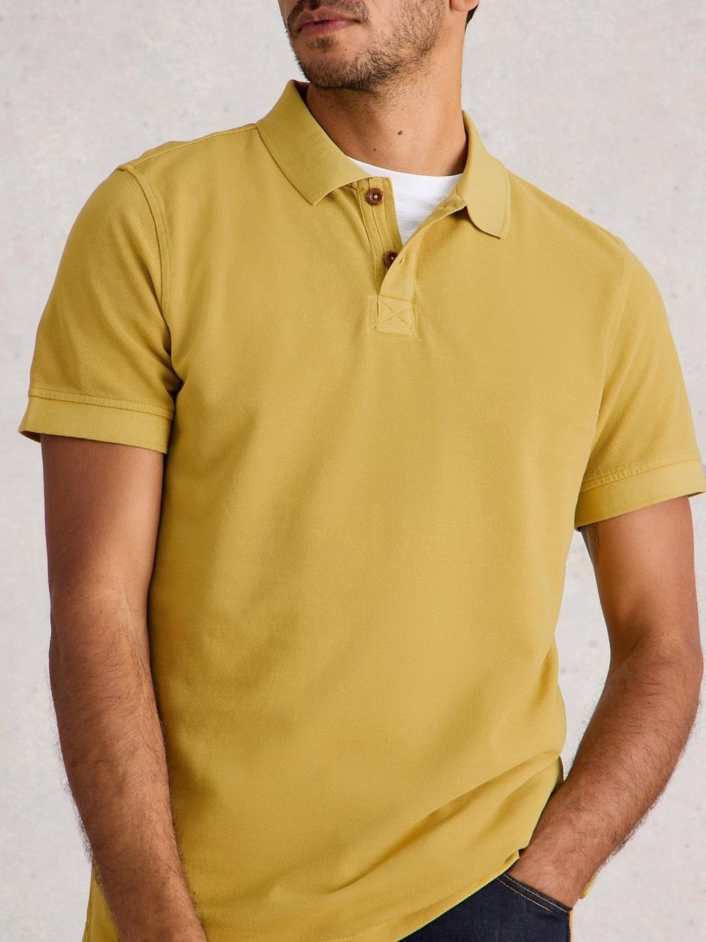 Utility Short Sleeve Polo in DP YELLOW - MODEL DETAIL