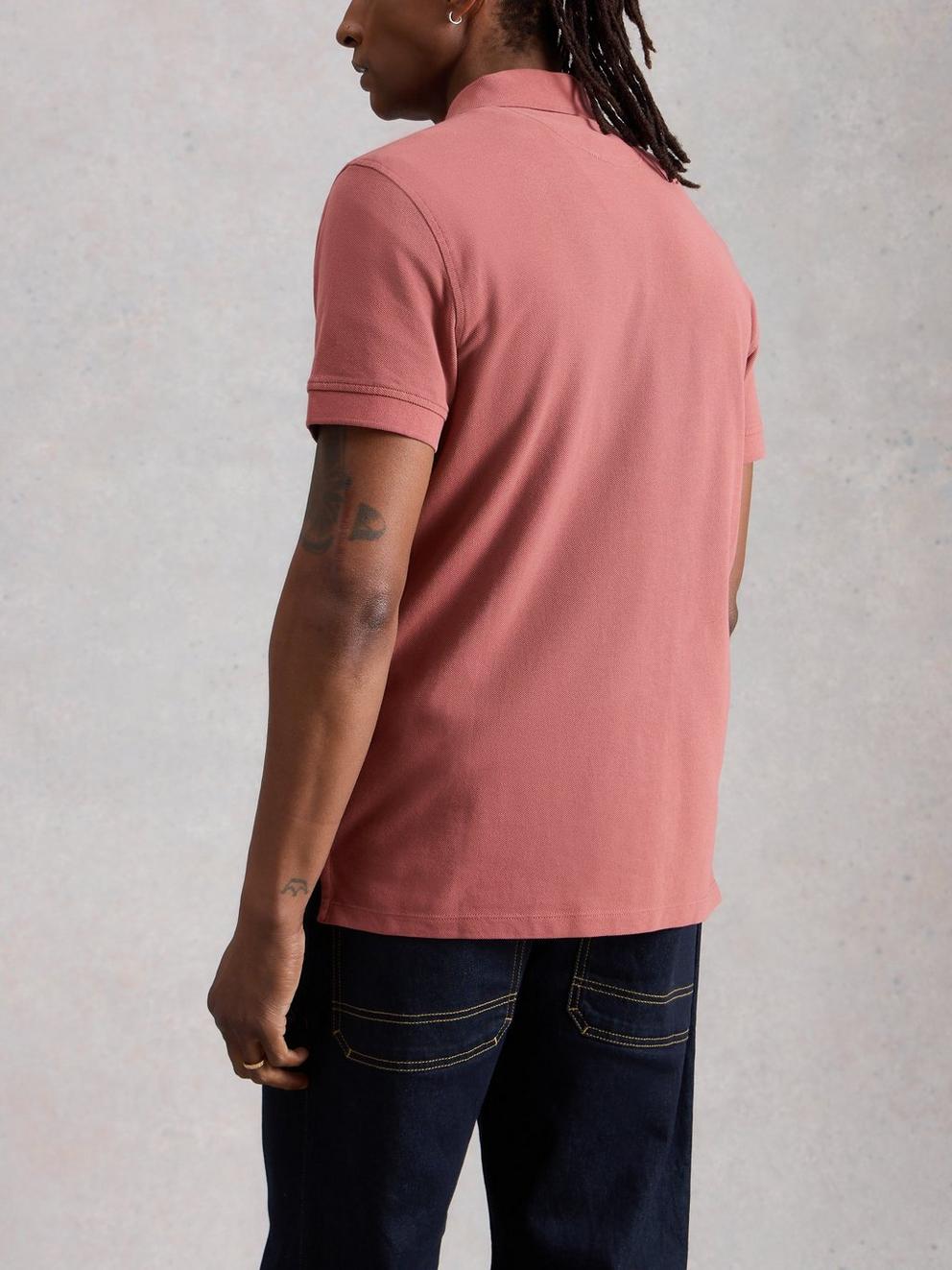 Utility Short Sleeve Polo in DUS PINK - MODEL BACK