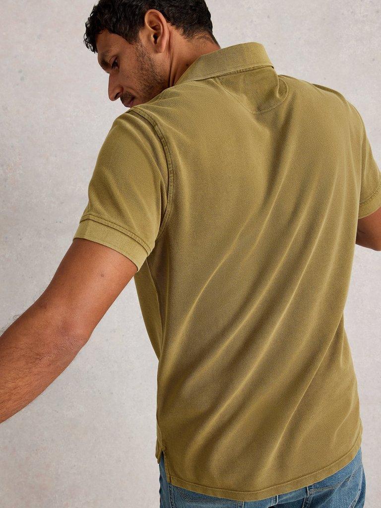 Utility Short Sleeve Polo in KHAKI GRN - MODEL BACK