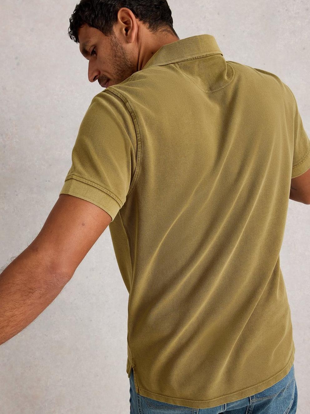 Utility Short Sleeve Polo in KHAKI GRN - MODEL BACK