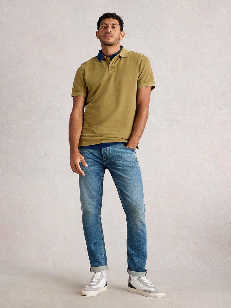 Utility Short Sleeve Polo in KHAKI GRN - MODEL FRONT