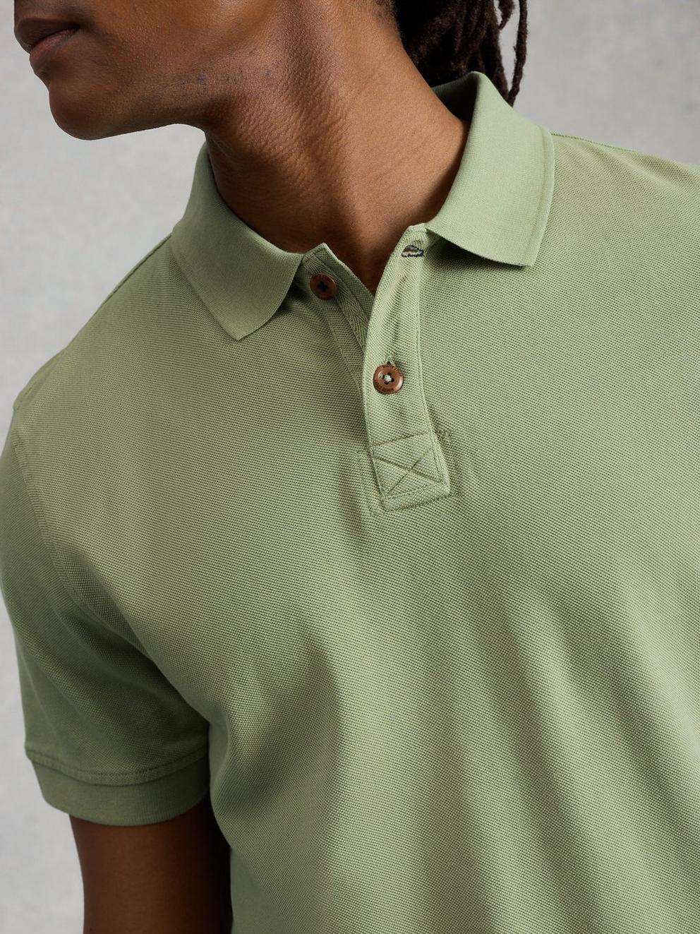 Utility Short Sleeve Polo in LGT GREEN - MODEL DETAIL