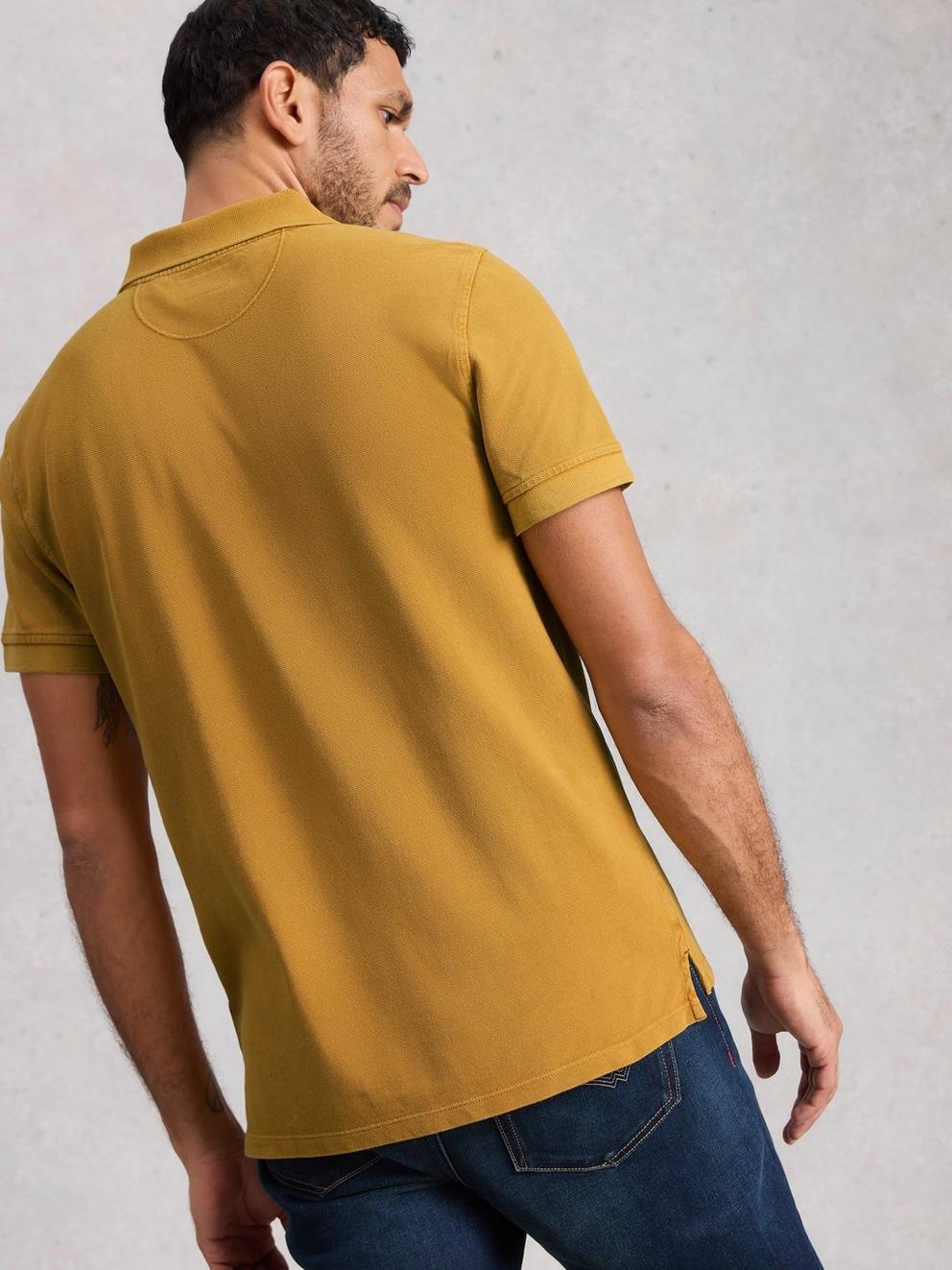 Utility Short Sleeve Polo in MID TAN - MODEL BACK