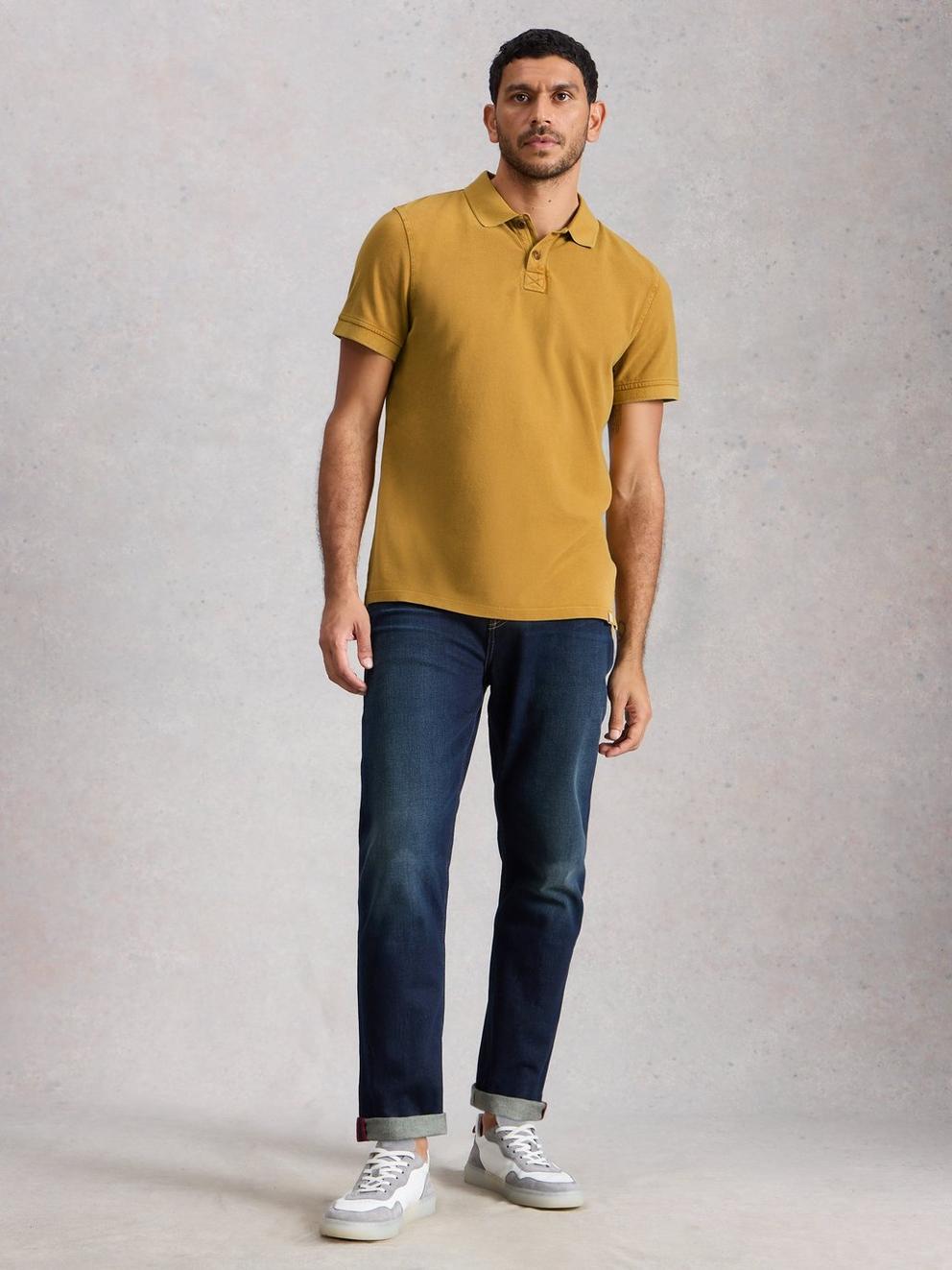 Utility Short Sleeve Polo in MID TAN - MODEL FRONT
