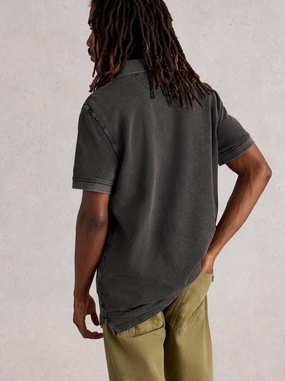 Utility Short Sleeve Polo in WASHED BLK - MODEL BACK